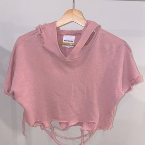 Distressed pink hooded crop
